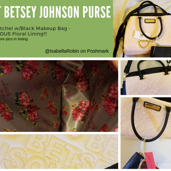 *SOLD* Betsey Johnson Satchel +Makeup Bag Pink - Picture 5 of 8